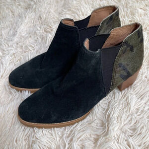 All Black ankle booties camo hair heel suede black round toe size 39 or 8